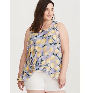 TORRID lilac and lemons twist hem tank top 4x